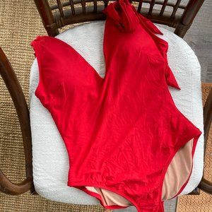 J. Crew Tie-Shoulder One-piece Swimsuit Size 8 in Red EUC